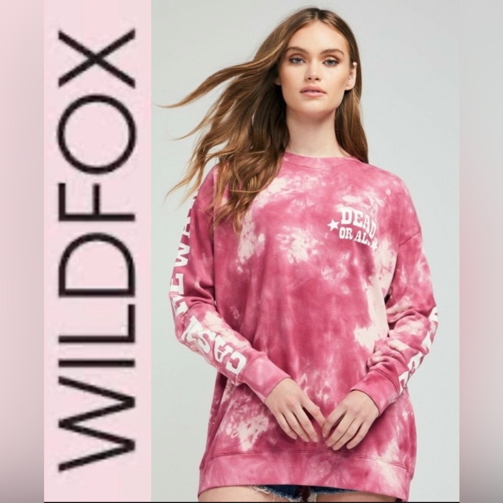 NWT WILDFOX Dead Or Alive Roadtrip Sweatshirt | Pink Tie Dye Oversized